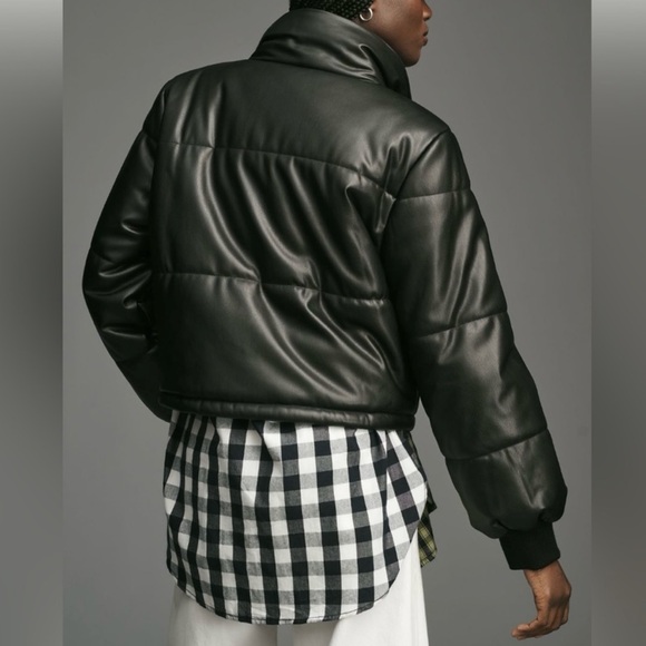A By Anthropologie Black Faux Leather Puffer Jacket - Size Large Defect -Reemoly - Picture 4 of 15